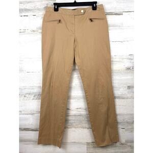 Vintage Talbots Womens 8 Tan Chino Cotton Ankle Pants Leather Zip Casual Work